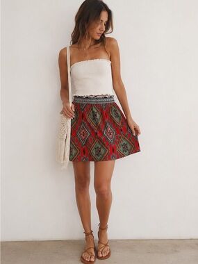 Angie Boho Aztec Print Mini Skirt Summer/Festivals US S